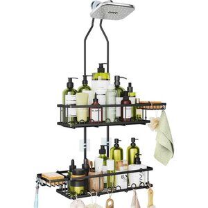 Shower Caddy Over Showerhead Rustproof Adjustable Bathroom Organizer Shelves Hoo